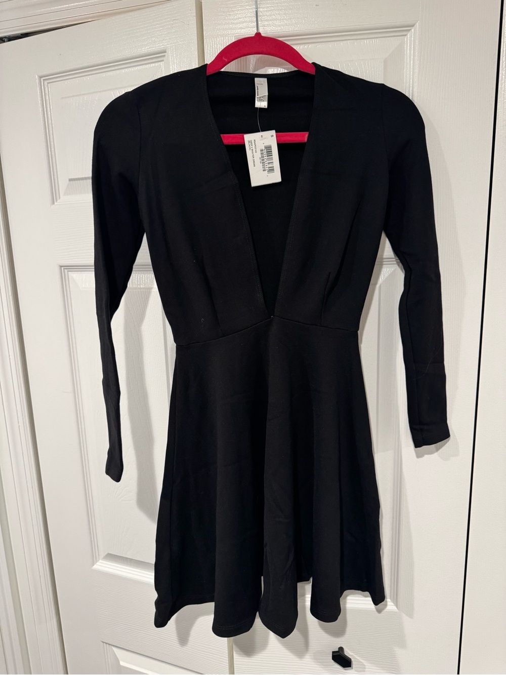 American Apparel Black Long-Sleeve V-Neck A-Line Dress